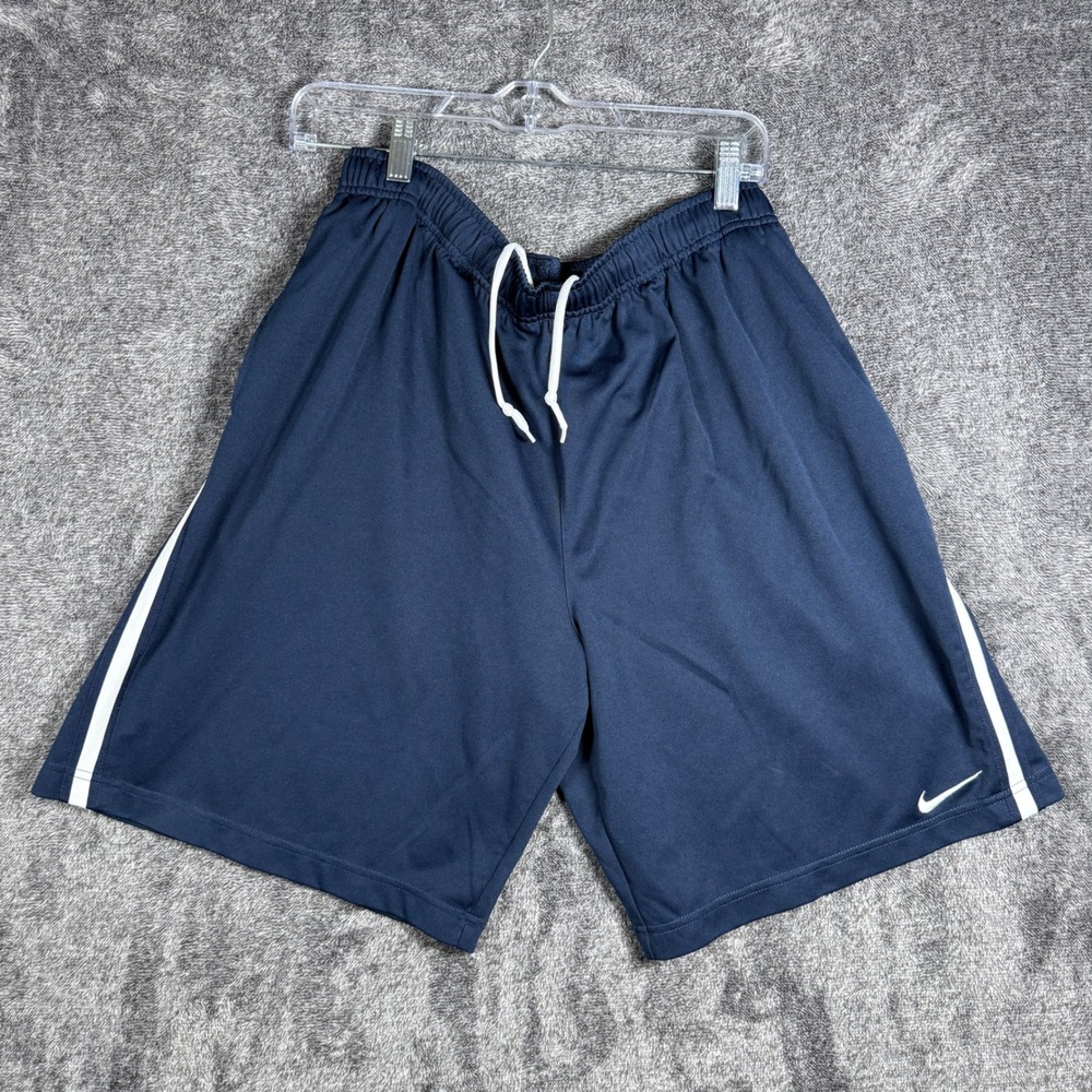 Nike Mens Navy Blue Athletic Shorts White Side Stripe Logo Large 3225